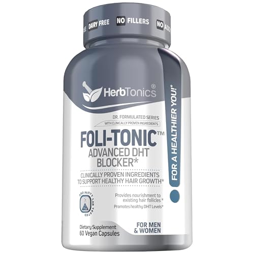 Hair Growth Vitamins for Women & Men | DHT Blocker with Saw Palmetto & 10000mcg Biotin, Foli Tonic Hair Growth Supplement ? Supports Fuller, Thicker Hair Appearance, Non-GMO, 60 Vegan Capsules