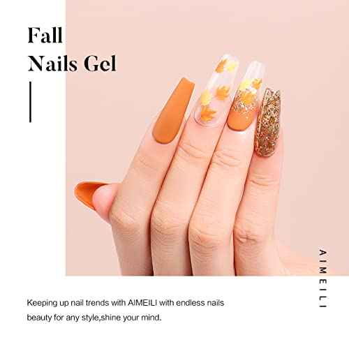 AIMEILI Soak Off U V LED Hema Free Fall Gel Nail Polish Set for Halloween Nail Art Gifts, Cruelty Free, Vegan, Wine Brown Neutral Gel Nail Polish Set Of 12pcs - Kit Set 4