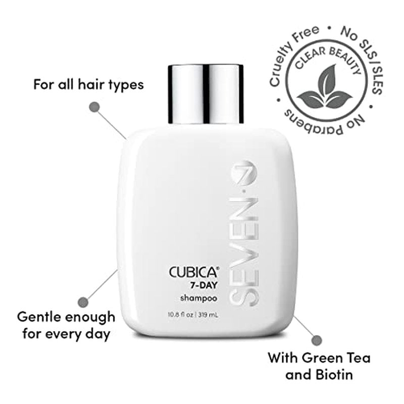 SEVEN Haircare Cubica 7-DAY Shampoo for Women, Men, All Hair Types, Add Shine and Moisture to Hair, Sulfate & Paraben Free, Cruelty Free with Biotin + Green Tea Extract, Made in USA