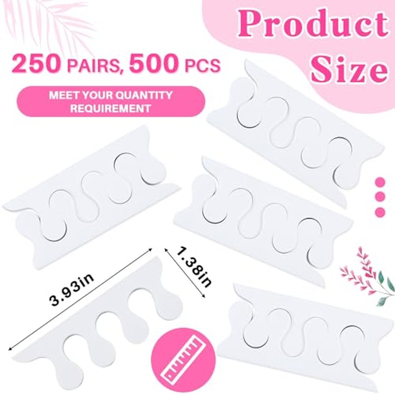 Mumufy 500 Pcs (250 Pairs) Sponge Toe Separators Pedicure Tool Kit Soft Toe Spacers for Pedicures Spreaders Finger Dividers for Women Men Feet Nail Manicure Toenails Art Painting Polish Spa(White)