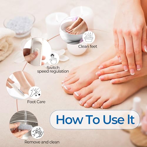 Electric Callus Remover for Feet, Rechargeable Waterproof Foot File with 2 Roller Heads, Cordless Pedicure Tool for Cracked Heels & Dead Skin