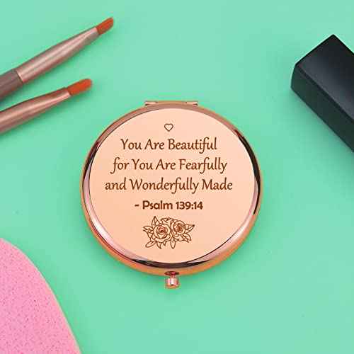 Inspirational Christian Gifts Verse Religious Gifts for Girls Sister Friends Encouragement Baptism Gift Compact Makeup Mirror for Her Motivational Gift Folding Makeup Mirror