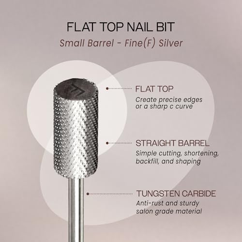PANA Flat Top Small Barrel 3/32" Shank Size - (Silver, Fine Grit) - Fast remove Acrylic or Hard Gel Nail Drill Bit for Manicure Pedicure Salon Professional or Beginner