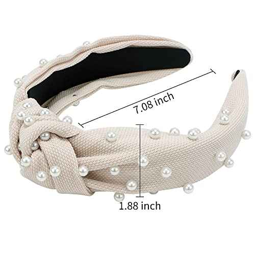 Pearl Knotted Headbands: 2Pcs Black Beaded Jeweled Embellished Hair Accessories Gift for Women