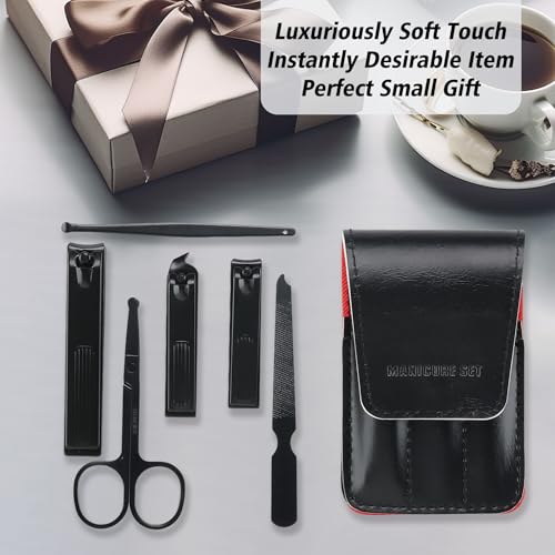 Cool Manicure Set for Men, Nail Clipper Grooming Kit for Teen Boy, Boyfriend, Husband, Dad, Small Gift Idea for Christmas Stocking Stuffers or Birthday Gift (Black)