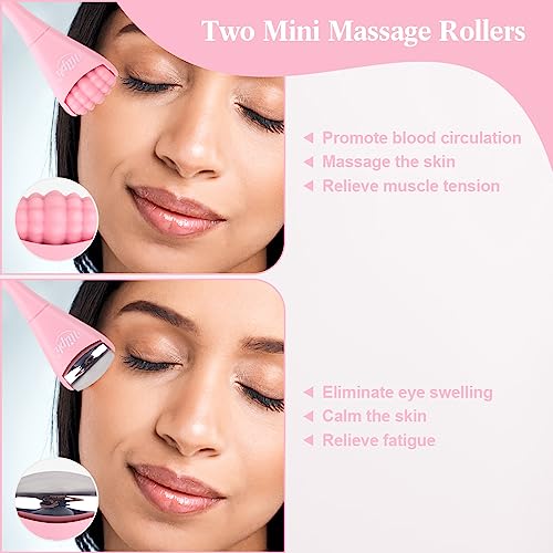 Hilph 2 Pack Mini Ice Roller for Face & Eyes, Portable Eye Roller Set with Stainless Steel and Silicone Head for Puffiness, Puffy Eyes, Facial Massage Tool, Self Care Gifts for Women, Pink