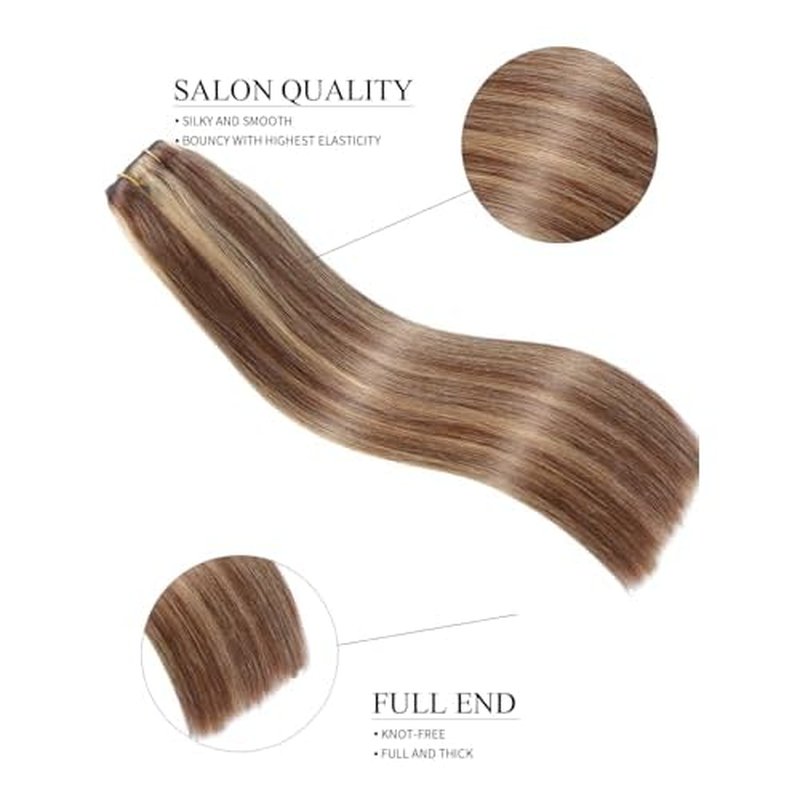 Seamless Clip in Hair Extensions Real Human Hair 8pcs/105g Straight Hair Extensions Clip ins for Women Brazilian 100% Full Virgin Human Hair(20 inch #4P/27)