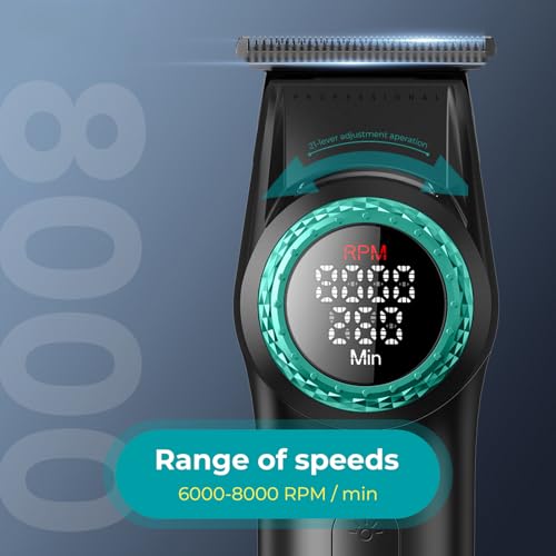 VGR 977 Professional Hair Trimmer Hair Clippers for Men, 8000rpm T-Blade Trimmer Zero Gapped Cordless Barber Clippers, Rechargeable Edgers Clippers with LED Display(Black)