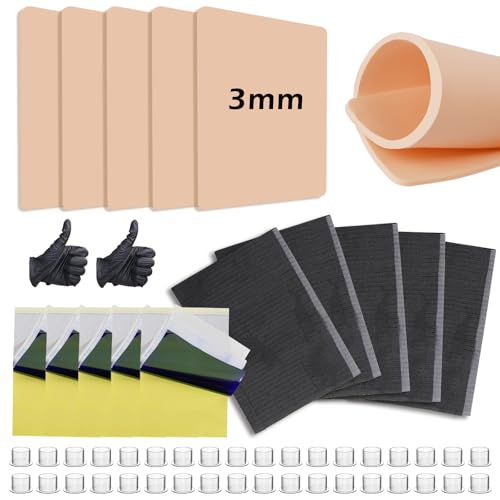 Professional Tattoo Practice Kit for Beginners: 67 Pcs Realistic Training Set with 5x 3MM Thickened Fake Skin, Transfer Paper, Dental Bibs & Ink Caps - Master Depth Control Safely at Home