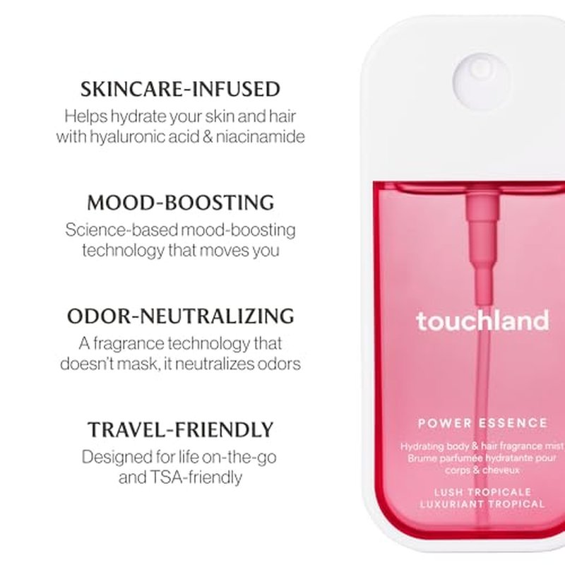 Touchland Power Essence Hydrating Body & Hair Fragrance, Lush Tropicale, 2 FL. OZ. Travel Size Body Mist