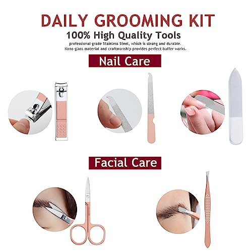 Manicure Set Nail Clippers Kit 5 Pieces in 1 Stainless Steel Professional Grooming Nail Care Tools Including Nano Glass Nail Shiner Buffer File Gift for Men Husband Boyfriend Parents Women