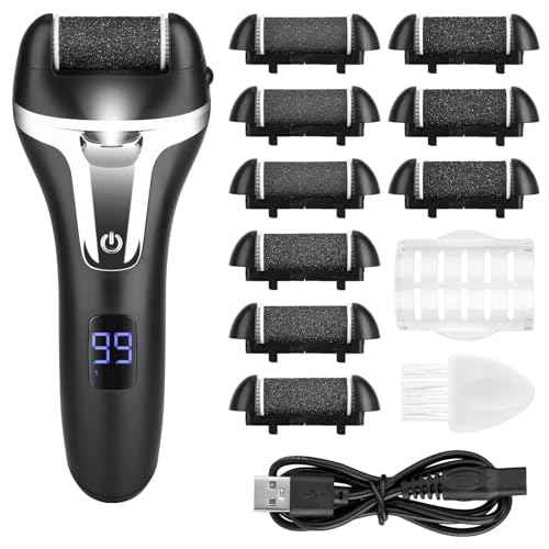 Electric Foot File Callus Remover for Feet - 9 pcs Roller Heads,2 Speed Foot Care Kit Waterproof Pedicure Tools,Rechargeable Foot Scrubber Pedicure kit for Dead Hard Cracked Dry Skin.