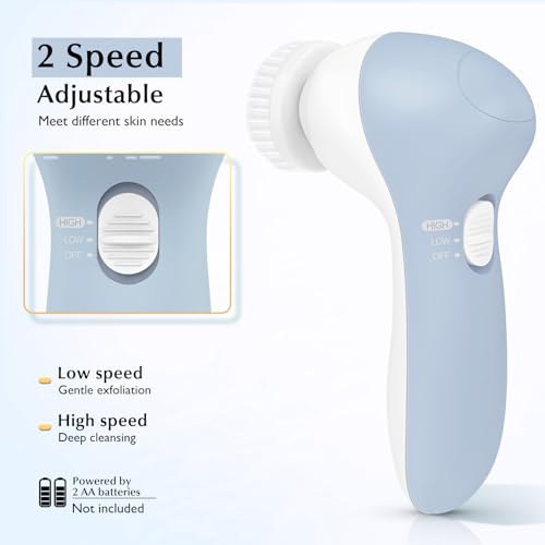 COSLUS Facial Cleansing Brush Silicone Face Scrubber: 2 in1 FBS-D Electric Exfoliating Massage Device Waterproof Deep Cleaning Exfoliation Rotating Spa Machine - Electronic Skin Care Wash Clean System