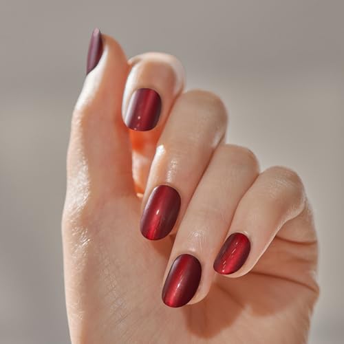 KISS imPRESS No Glue Mani Press On Nails, Color FX, 'Hidden Gem', Red, Short Size, Oval Shape, Includes 30 Nails, Prep Pad, Instructions Sheet, 1 Manicure Stick, 1 Mini File