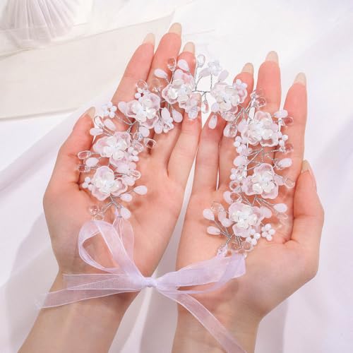 Campsis Flower Girls Hair Accessories, White Wedding Headpiece, Crystal Floral Headpiece