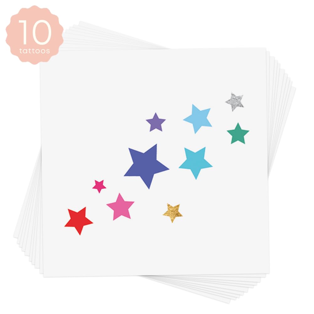 RAINBOW DELIGHT STARS set of 10 premium waterproof metallic foil temporary Flash Tattoos - Party Favors, temporary tattoo, rainbow tattoo, star tattoo, face jewels