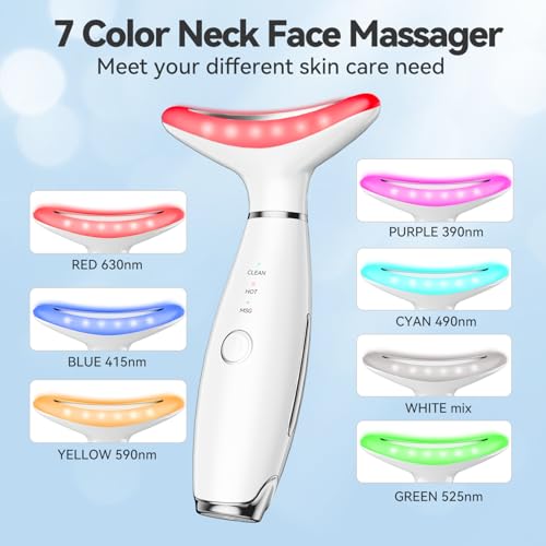 7 Color Neck Face Massager Tool, Facial Massager for Skin Care at Home, Face Sculpting Tool with Thermals, Vibration (White)