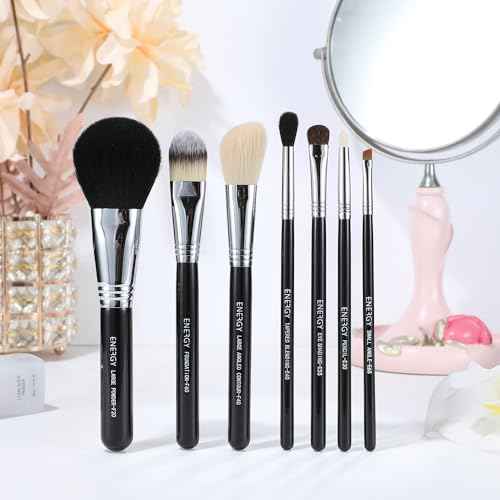 ENERGY Makeup Brush Set 7PCS Premium Synthetic Foundation Powder Bronzer Blush Contour Highlighter Eye Shadows Concealer Eyebrow Blending Makeup Brushes with Travel Case