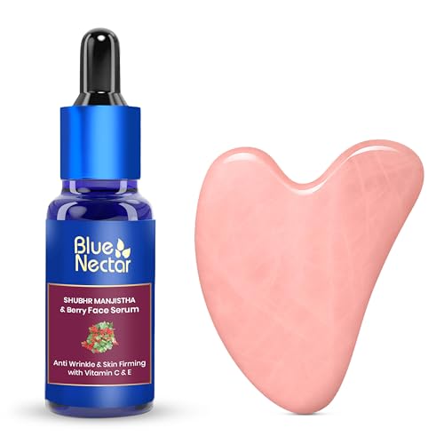 Blue Nectar Manjistha & Berry Serum with Gua Sha for Face | Hydrating Vitamin C Serum for Women & Men (13 Herbs, 1 Fl Oz)