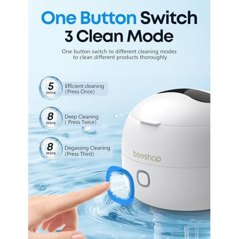 BEESHOP 2025 Ultrasonic Retainer Cleaner Machine ? 45kHz Dental Pod for Retainers, Mouth Guards, Braces, Aligners & Jewelry, Denture Cleaner with 3 Modes, 200ml Capacity (White)