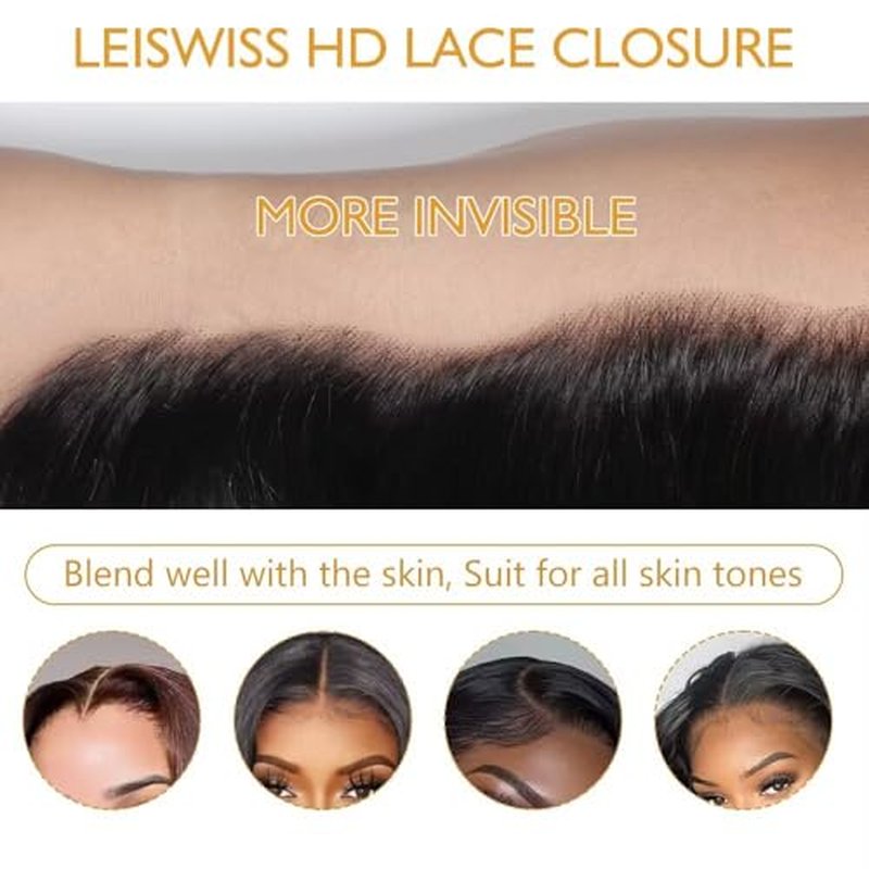 5x5 HD Lace Closure Brazilian Virgin Human Hair Straight 18 Inch Natural Black Single Knot Invisible Pre-Plucked Ultra-Thin Lace Part Closure For Black Women