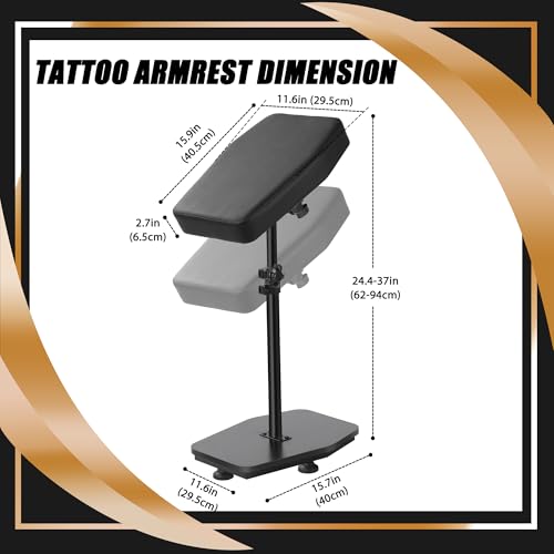 POARMEEY Tattoo Arm Rest Stand Adjustable Height and Tilt Black Leather Pad Professional Heavy Equipment for Tattoo Studio