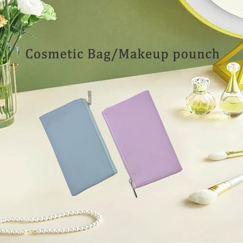Small Makeup Bag for Purse, Travel Makeup Bag with Zipper, Pu Leather Makeup Pouch, Cosmetic Bags for Women,Travel Make Up Bag (1, Purple)
