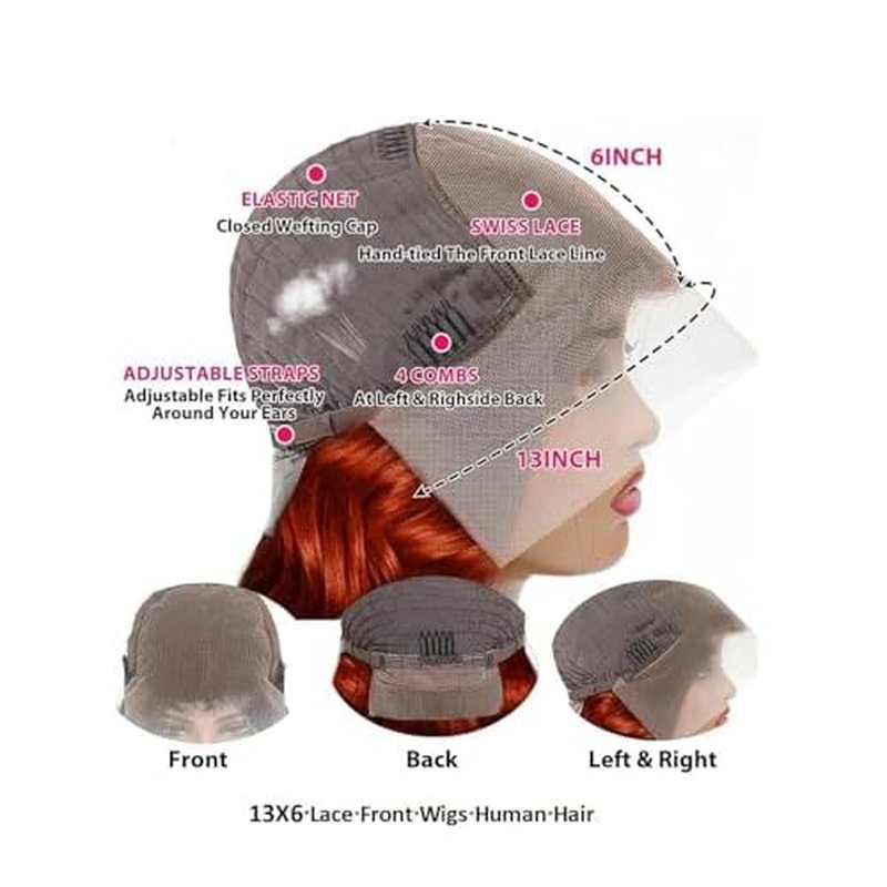 180% Density Reddish Brown 13x6 Lace Front Wigs Human Hair Pre Plucked 13x6 HD Transparent Body Wave Lace Front Wigs For Women Ginger 33# Colored Brazilian Virgin Hair Glueless Wigs Human Hair 18Inch