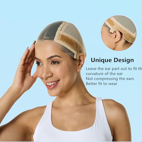 Lace Silicone Wig Grip Cap for Women,Wig Cap with Grip Band Adjustable,Used for Lace Wigs and Single Top Wigs-Lace Grip Cap Let Your Wig Be Glueless (Nude, M)