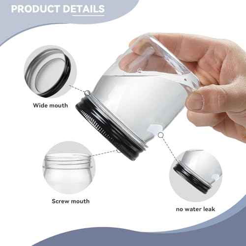 novelinks 8 oz Clear Plastic Jars with Screw-On Lids - BPA-Free Refillable Storage Containers for Slime, Spices, Crafts, Kitchen & Home Organization (24 Pack,Black)