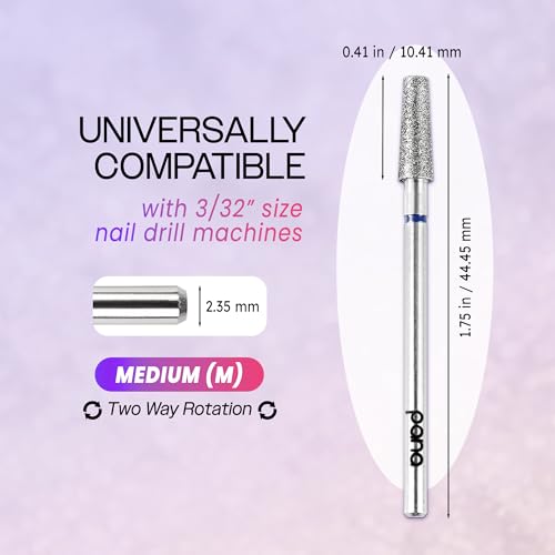 PANA 3/32" Diamond Carbide Cone Bit- Style 13, Medium Grit - Professional Cuticle Nail Drill Bits for Acrylic Gel Nails Dry Manicure Pedicure Shape Remove Tools