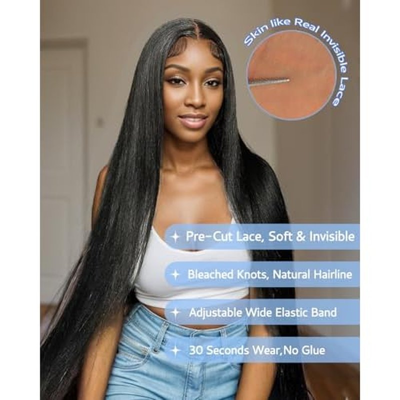 9x6 Glueless Wigs Human Hair Pre Plucked Pre Cut 24 inch HD Lace Front Wigs Human Hair 200% Density Straight Glueless Wigs Human Hair wigs for Black Women