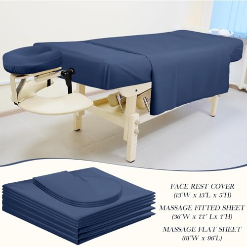 Mixweer 9 Pcs 3 Set Microfiber Massage Table Sheets Set Bulk Includes Flat Sheet, Fitted Sheet with Pocket, Face Rest Cover(Navy Blue)