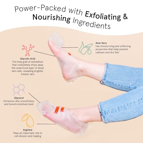 grace & stella Award-Winning Foot Peeling Mask - Foot Peel Masks with Aloe Vera- Moisturizing Foot Masks That Remove Dead Skin, Exfoliating Foot Mask for Dry Cracked Feet (4 Pairs, Unscented)