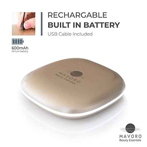 Mavoro LED Lighted Travel Makeup Mirror | 1x/10x Magnification | Rechargeable USB-C | Pocket & Purse Portable Lighted Travel Makeup Compact Mirror, Touch Sensor (Champagne Gold)