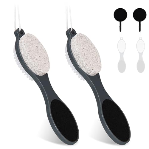 Foot File Callus Remover-2 Pcs 4 in 1 Foot Scrubber Dead Skin Remover for Feet,Pumice Stone, Foot Rasp and Sand Paper for Home Foot Care,Foot Brush for Shower (Grey Pedicure Foot File)