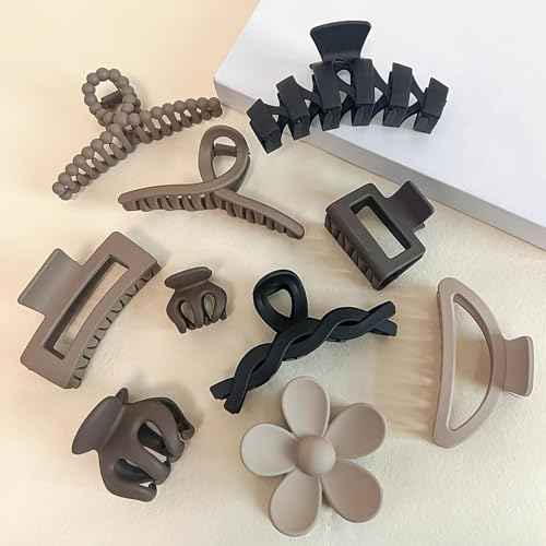 10 Pack Hair Claw Clips, Square Rectangle & Flower Claw Clip Sets, Matte Large Clips for Thick & Thin Hair, Strong Hold Jaw Clamps, Cute Daisy Hair Accessories for Women & Girls