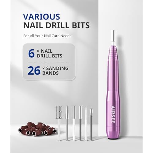 AIRSEE Studio Basic Electric Nail Drill, USB Portable Nail E File Machine for Professional Beginners, Manicure Pedicure Dremel Kit for Salon & Home Use , Purple