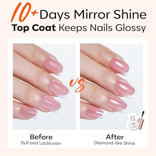 modelones 2 Pcs No Wipe Top Coat and Base Coat Nail Polish Set, Clear Quick Dry Nail Polish High Shine Long Lasting Glossy Regular Nail Lacquer Air Dry Fast Base Top Coat Gifts for Women Nail Art 5 ML