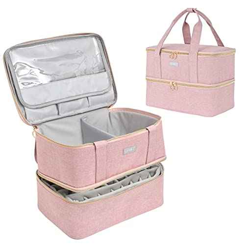 Nail Polish Organizers and Storage,Double-Layer Nail Supplies Carrying Case Bag Holds 40 Bottles(15ml-0.5 fl.oz) and Nail Lamp