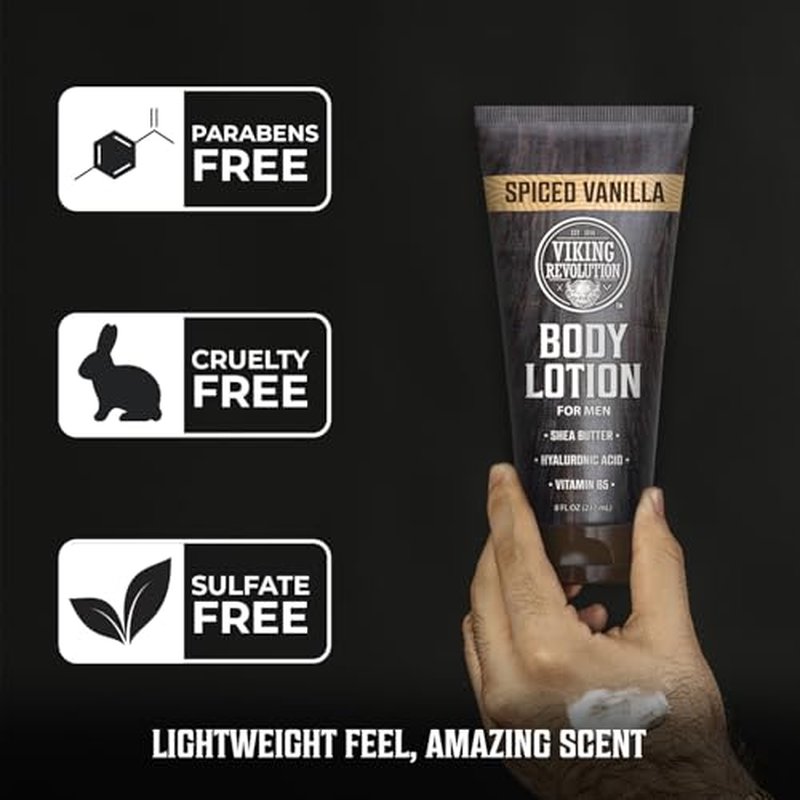 Viking Revolution Spiced Vanilla Body Lotion for Men ? Mens Lotion for Dry Skin with Shea Butter, Hyaluronic Acid and Vitamin B5 ? Nourishing Mens Body Lotion for Hydrated and Smooth Skin - 8oz,1 Pack