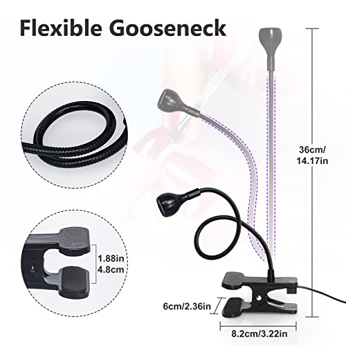 UV Nail Lamp - UV Light for Gel Nails, LED Gooseneck Flash Cure Lamp for Nails, Manicure Dryer Black Light with Clamp, 365+395nm Wavelength 5V 3W 4 Levels Dimming