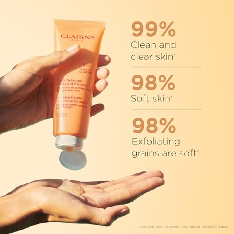 Clarins One-Step Gentle Exfoliating Cleanser | 3-In-1 Cleanser, Makeup Remover and Exfoliator | Boosts Radiance | Plant-Based Exfoliating Beads | All Skin Types | 4.3 Ounces