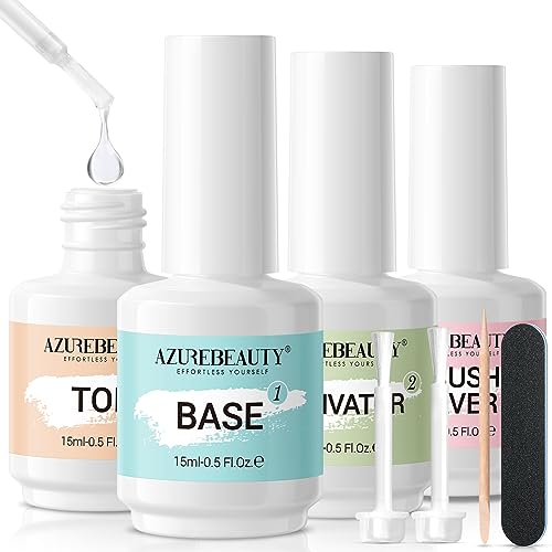 AZUREBEAUTY Dip Powder Liquid Set 15ml/0.5oz 8 Pcs Dipping Base Activator and Top Coat Brush Saver Nail File Necessary Tools for Dip Kit No Lamp Needed