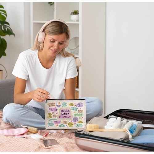 Nurse Gifts Makeup Bag, Nurse Daily Affirmations Cosmetic Bags, Nursing Makeup Zipper Pouch Bag, Nurse Practitioner Gifts For Women, Graduation Birthday Thank You Retirement Gifts For Nurses, 51