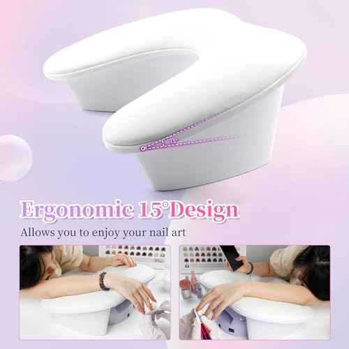 Arm Rest for Nails Tech, U Shaped Soft PU Leather Nail Arm Rest,Ergonomic Slope Angle Hand Rest for Nails Tech,Professional Salon Manicure Arm Rest Cushion (White)