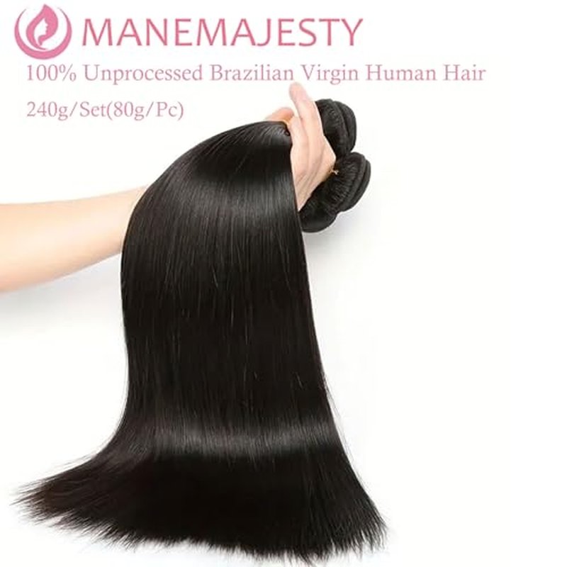 14A Virgin Human Hair Bundles 3pcs/set 240g 10 12 14 Inch Natural Color Straight Hair Extensions - Long-Lasting, Brazilian Raw Remy Human Hair for Volume & Luxurious Styles