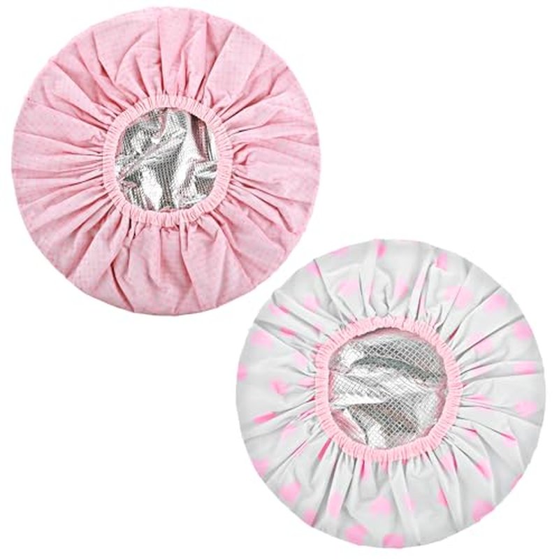 2 Pcs Pink Series Deep Conditioning Hot Oil Hair Treatment Caps - Waterproof, Double Layer, Reusable Shower & Steam Caps