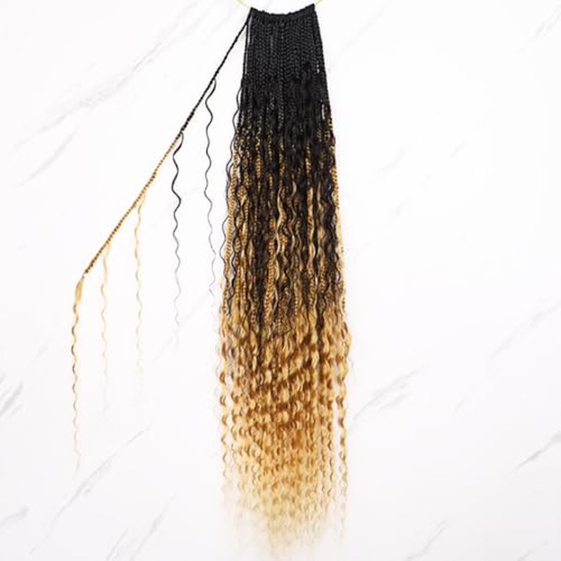 Crochet Boho Box Braids With Human Hair 1bT27# Honer Blonde Color Pre Looped Hair Goddess Box Braids With Human Hair Curly Full Ends Hair Extensions For Women 24inch 1 Pack(40 Strands)