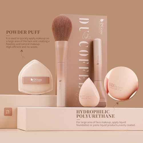 DUcare Christmas Makeup Brushes Set 12Pcs Coffee Series Makeup Brush set with Makeup Sponges Foundation Blending Face Powder Blush Eye Shadows Brushes